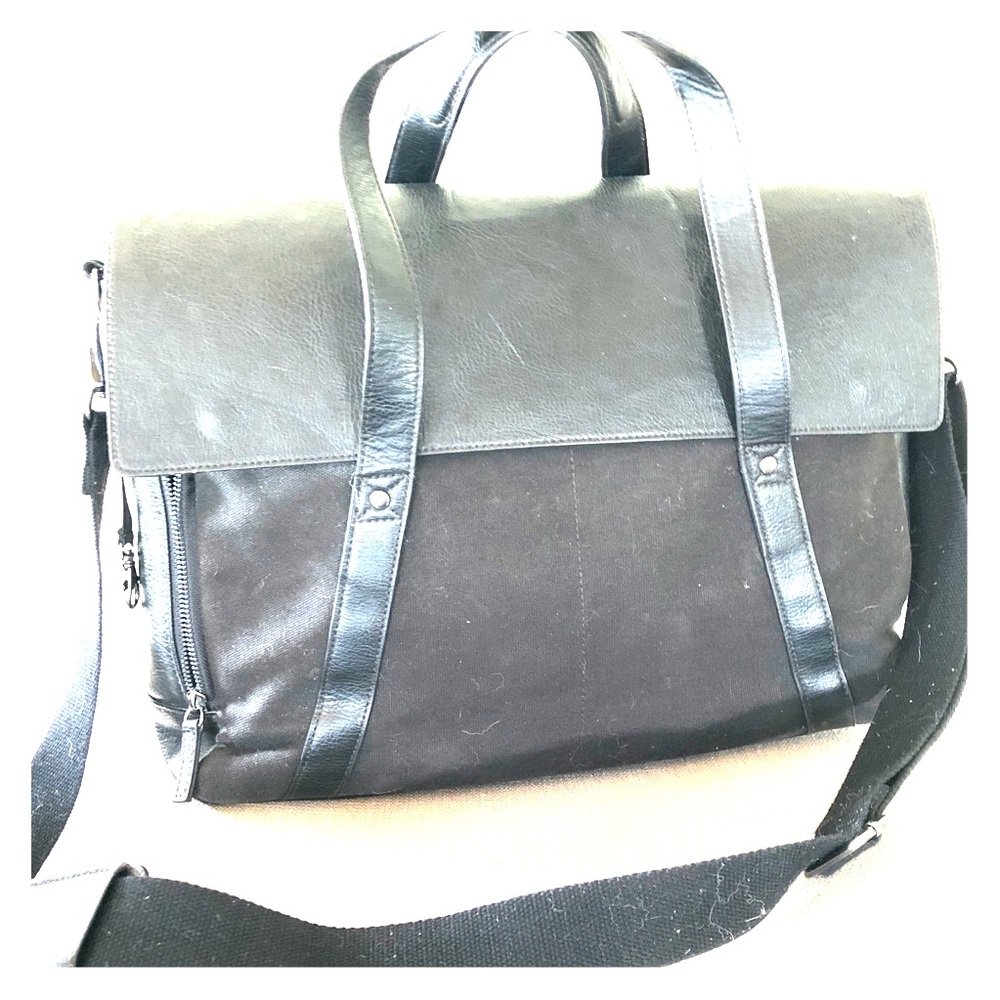 Black Canvas and Faux Leather unisex laptop case